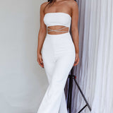Nohemi Strapless Diamante Jumpsuit White