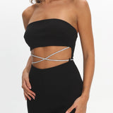 Nohemi Strapless Diamante Jumpsuit Black