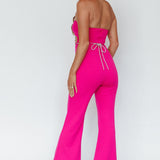 Nohemi Strapless Diamante Jumpsuit Fuchsia
