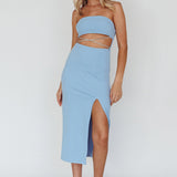 Nohemi Strapless Diamante Midi Dress Blue