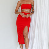 Nohemi Strapless Diamante Midi Dress Red
