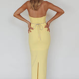 Nohemi Strapless Diamante Midi Dress Yellow