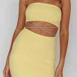 Nohemi Strapless Diamante Midi Dress Yellow