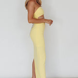 Nohemi Strapless Diamante Midi Dress Yellow