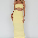 Nohemi Strapless Diamante Midi Dress Yellow
