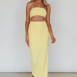 Nohemi Strapless Diamante Midi Dress Yellow
