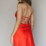 Romance Me Strappy Back Mini Dress Cherry