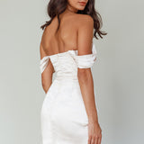 Night To Remember Off-Shoulder Satin Dress Champagne