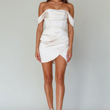 Night To Remember Off-Shoulder Satin Dress Champagne