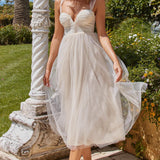 Surreal Lace-Up Back Tulle Midi Dress Butter