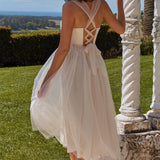 Surreal Lace-Up Back Tulle Midi Dress Butter