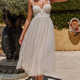 Surreal Lace-Up Back Tulle Midi Dress Butter
