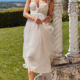 Surreal Lace-Up Back Tulle Midi Dress Butter