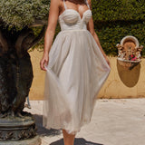 Surreal Lace-Up Back Tulle Midi Dress Butter