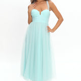 Surreal Lace-Up Back Tulle Midi Dress Mint