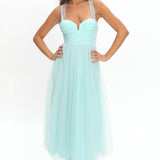 Surreal Lace-Up Back Tulle Midi Dress Mint