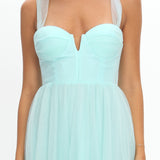Surreal Lace-Up Back Tulle Midi Dress Mint