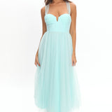Surreal Lace-Up Back Tulle Midi Dress Mint