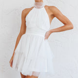 Andria Halterneck Tulle Mini Dress White