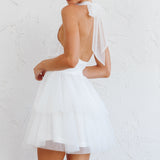 Andria Halterneck Tulle Mini Dress White