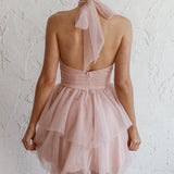 Andria Halterneck Tulle Mini Dress Blush