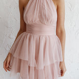 Andria Halterneck Tulle Mini Dress Blush