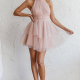Andria Halterneck Tulle Mini Dress Blush