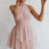 Andria Halterneck Tulle Mini Dress Blush