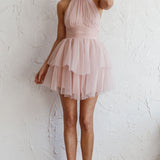 Andria Halterneck Tulle Mini Dress Blush