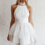 Andria Halterneck Tulle Mini Dress White