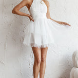 Andria Halterneck Tulle Mini Dress White