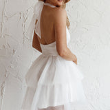 Andria Halterneck Tulle Mini Dress White