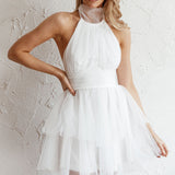 Andria Halterneck Tulle Mini Dress White