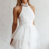 Andria Halterneck Tulle Mini Dress White