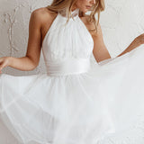 Andria Halterneck Tulle Mini Dress White