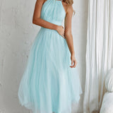 Andria Halterneck Tulle Midi Dress Mint