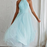 Andria Halterneck Tulle Midi Dress Mint