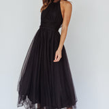 Andria Halterneck Tulle Midi Dress Black