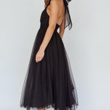 Andria Halterneck Tulle Midi Dress Black