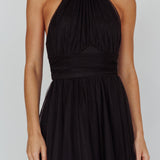 Andria Halterneck Tulle Midi Dress Black