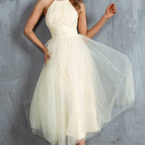 Andria Halterneck Tulle Midi Dress Butter