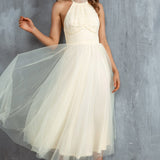 Andria Halterneck Tulle Midi Dress Butter