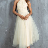 Andria Halterneck Tulle Midi Dress Butter