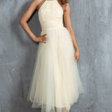 Andria Halterneck Tulle Midi Dress Butter