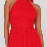 Andria Halterneck Tulle Midi Dress Red