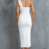 Andres One-Sleeve Midi Dress White