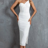Andres One-Sleeve Midi Dress White