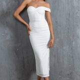 Andres One-Sleeve Midi Dress White