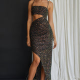 Can't Hardly Wait Cut-Out Midi Dress Sequin Black