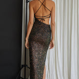 Can't Hardly Wait Cut-Out Midi Dress Sequin Black